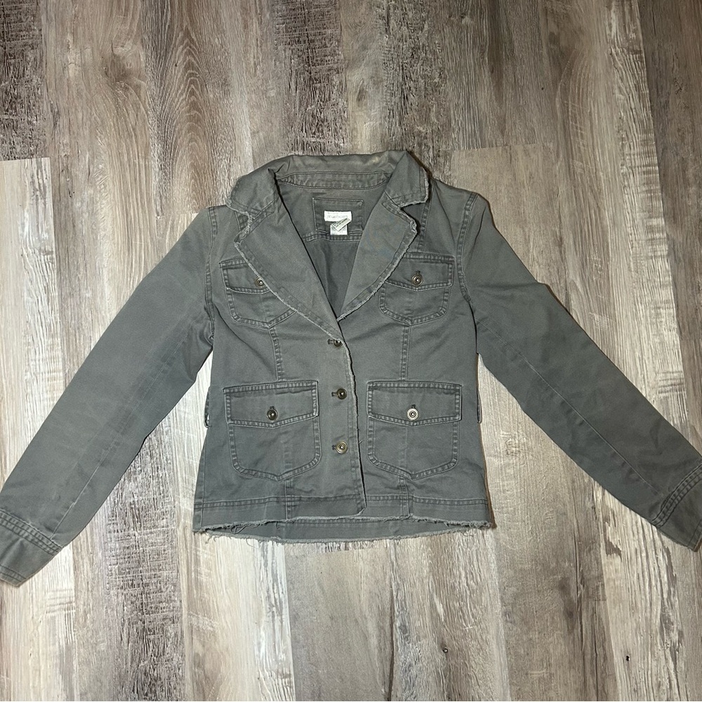 Maurices Distressed Charcoal Denim Button Up Jacket Small